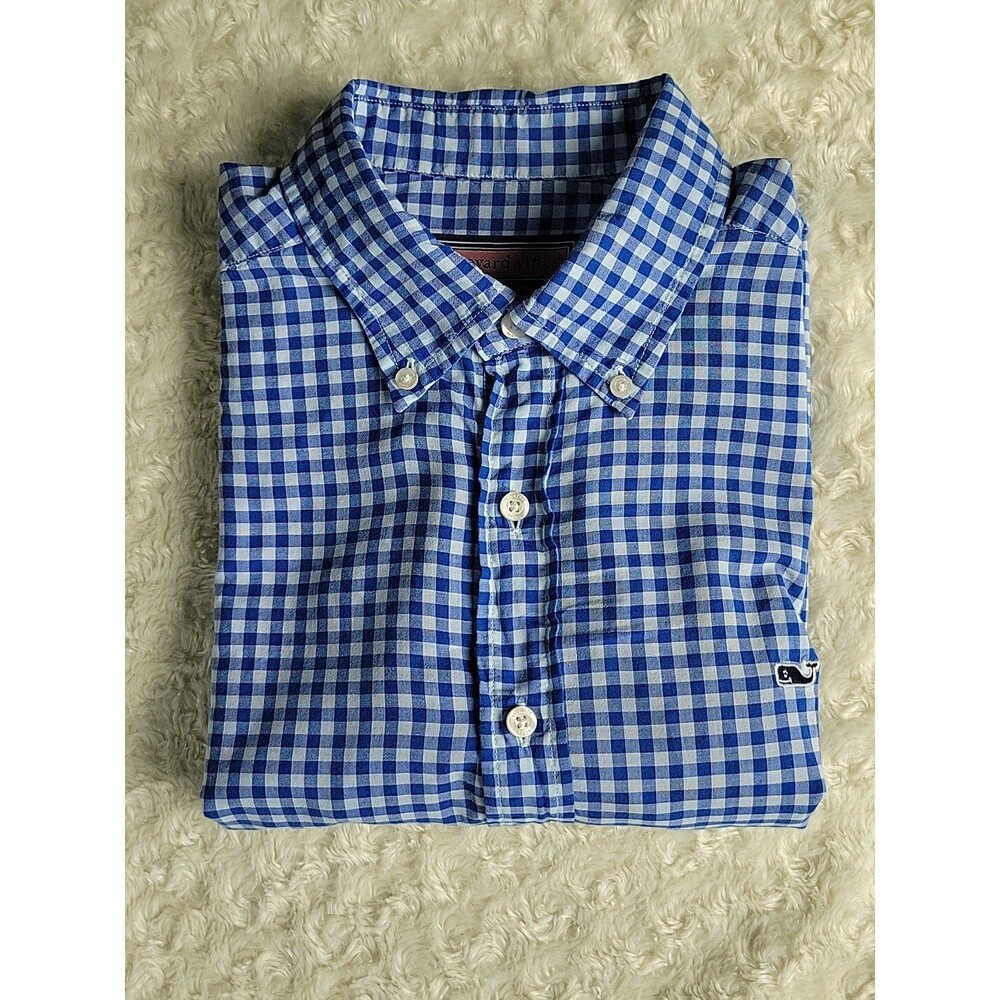 Vineyard Vines Slim Fit Whale Button Up Shirt L. Sleeve Blue/White Check | Med.